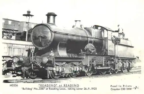 "Reading" at Reading Bulldog train locomotive postcard