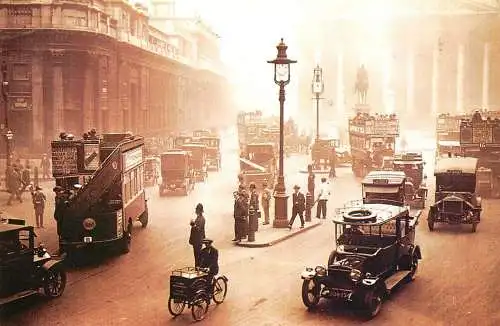 Busy traffic in the City of London nostalgia postcard