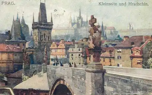Czech Republic Prague Kleinseite und Hradcany signed illustration