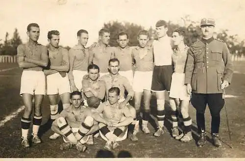 Soccer history vintage photo postcard military football team
