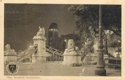 Austria Wien Aspernbrucke night view lion statues