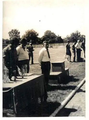 Photo 6 x 9 cm Romania social history sport stadium and trophees
