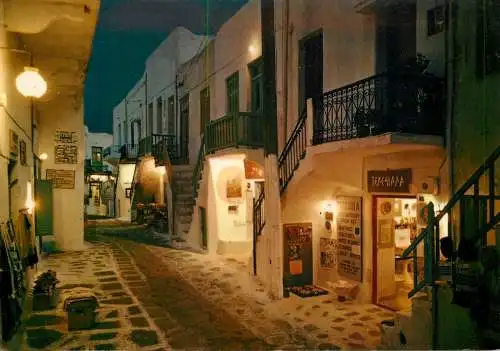 Greece Mykonos street view nocturnal aspect