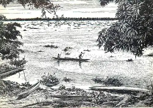Postcard advertising etch sketch river raft