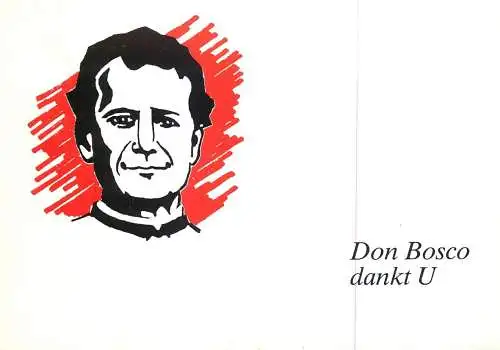 Postcard advertising Belgium etch sketch Don Bosco dankt U