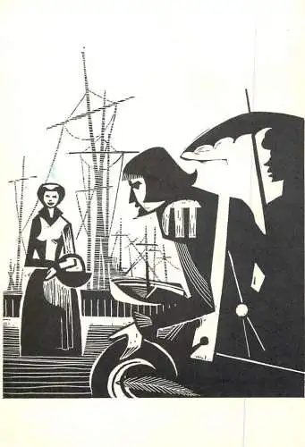 Postcard advertising Belgium etch sketch sailship and ladies