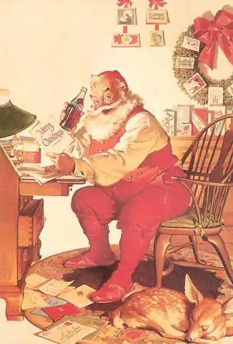 Postcard advertising Coca Cola and Santa Merry Christmas