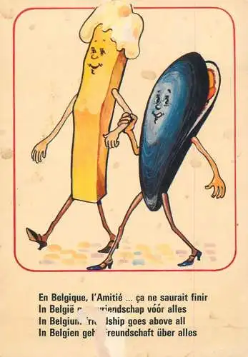 Postcard comic Belgium humanized food