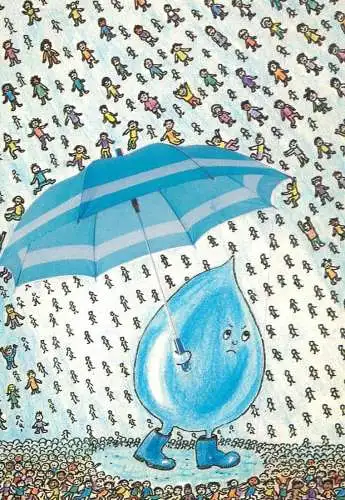 Postcard comic Primo water drop umbrella
