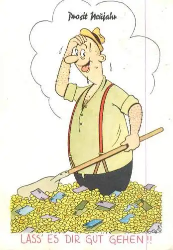 Postcard comic Germany prosit neujahr