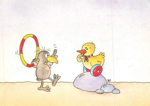 Postcard comic Belgium duck and toy