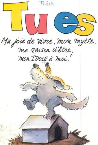Postcard comic Belgium dog on a cage