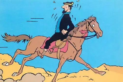 Postcard comic Belgium rider backward on horse