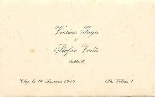 Announcements Wedding Romania Cluj 1940 Viorica Iuga si Stefan Voda