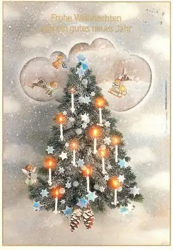 Postcard holiday Christmas Frohe Weihnachten tree and candle