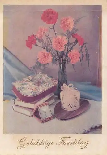 Postcard flower Germany flower vase and books