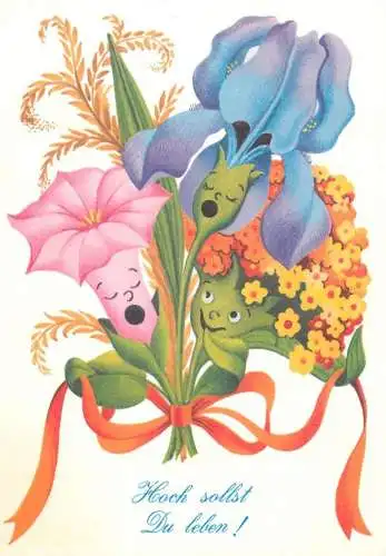 Postcard flower Germany Hoch sollst Du leben