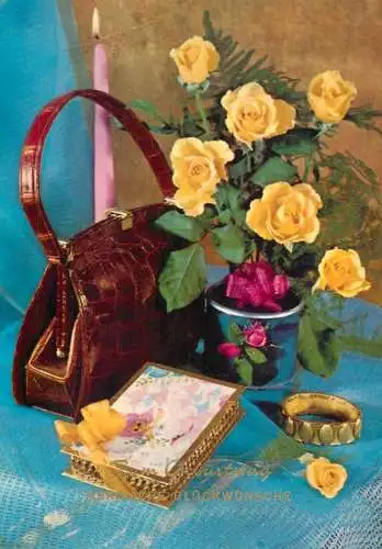 Postcard flower Germany rose flower and jewelry