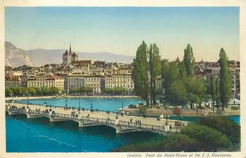 Switzerland Geneve Pont du Mont Blanc et Ile J.J.  Rousseau