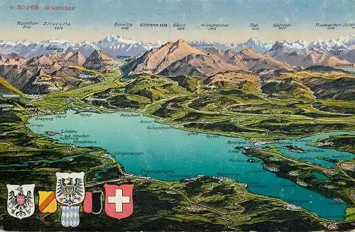Bodensee map area souvenir postcard