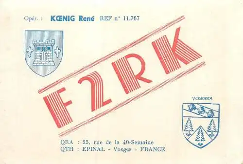 Radio amateur QSL card to YO5-3553 from France Epinal F2Rk