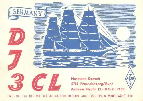 Radio amateur QSL card to YO5-3553 from Germany DJ3CL