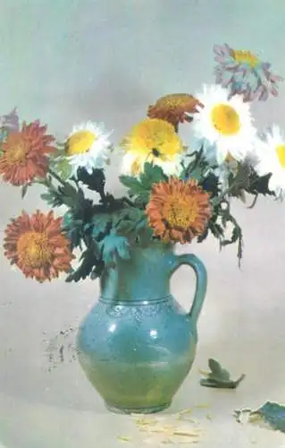 Colourful vase floral decorative arrangement butterfly stamp