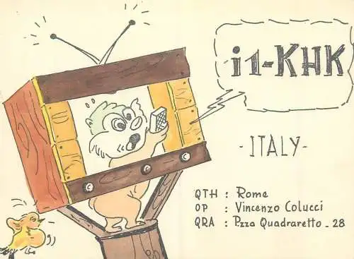 Radio amateur QSL card to YO5-3553 from Italy Rome I1KHK