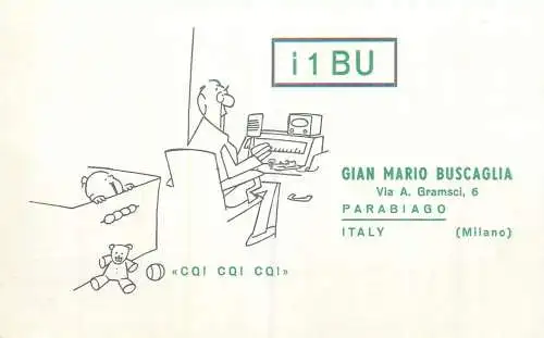 Radio amateur QSL card to Y05-3553 from Italy Milano Gian Mario Buscaglia I1BU