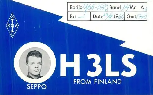 Radio amateur QSL card to Y05-3553 from Finland Seppo H3LS