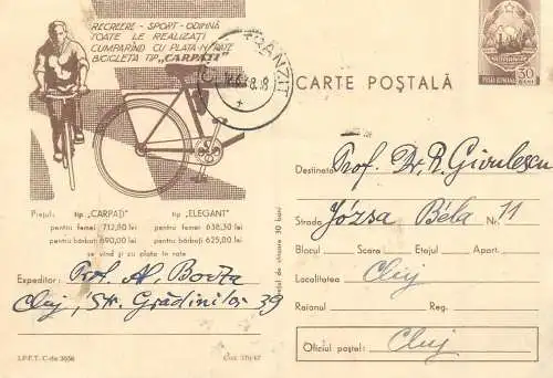 Romania posta stationara postcard 1968 catre profesor universitar din Cluj