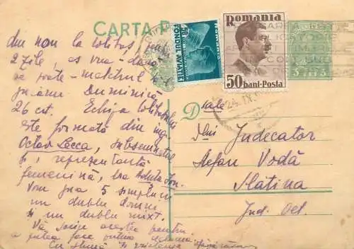 Romania posta stationara postcard 1937 catre judecator Cluj