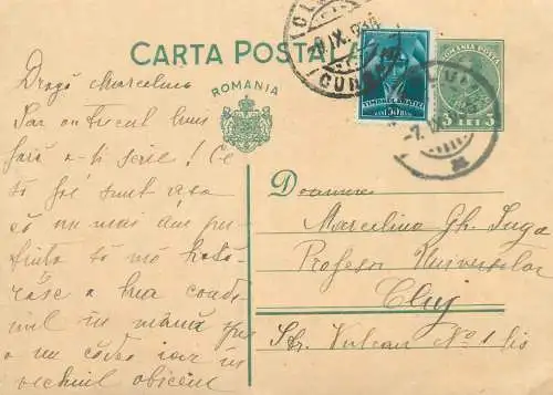 Romania posta stationara postcard 1930s timbru aviatie catre Cluj