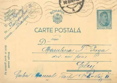 Romania posta stationara postcard 1940 catre Cluj