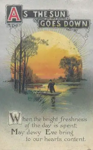 Postcard holiday card as the sun goes down river raft