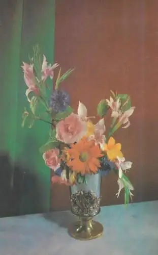 Postcard holiday card flower vase 1978