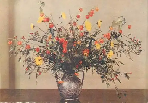 Postcard greetings card flower vase chinese lanterns