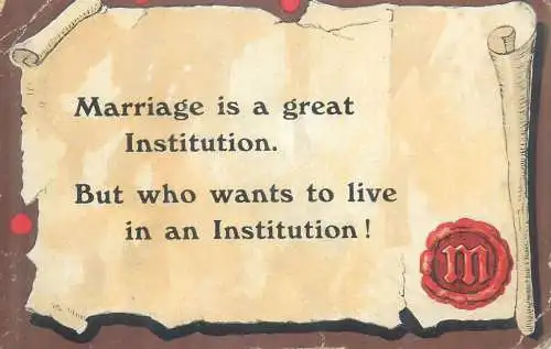 Postcard holiday card marriage institution joke humour