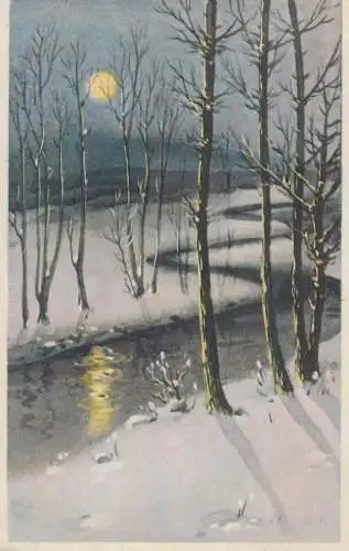 Postcard painting winter landscape