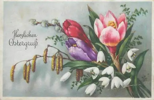 Easter greetings colourful flower bouquet