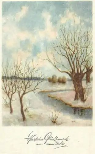 New Year greetings frozen river winter scenery