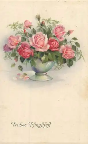 Happy Pentecost greetings roses vase arrangement