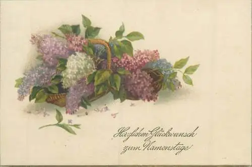 Name Day warm wishes greetings lilac basket flowers