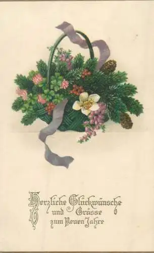 New Year greetings basket floral decorative ornament