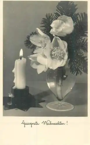 Blessed Christmas greetings flowers decorative ornament & lit candle