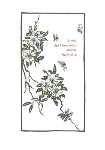 Postcard flowers religious scene Psalm 34,2 and flowers