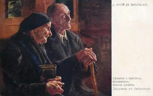 Postcard painting J. Rytir ze Skramliku Grands parents