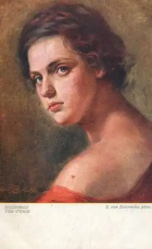 Postcard painting Studienkopf Tete d'etude S. von Bukowska