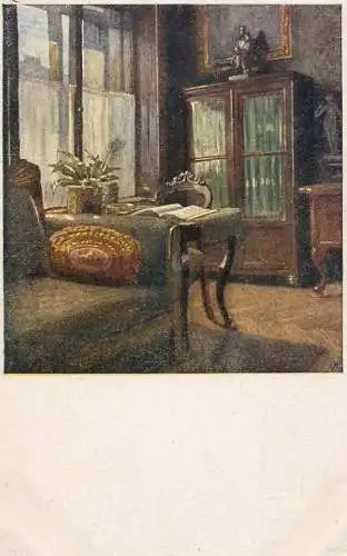 Postcard painting Martha Schrottenbach interieur