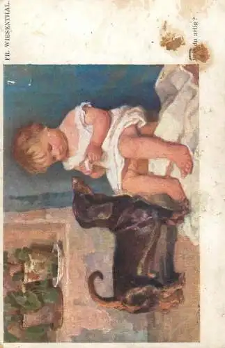 Postcard painting Fr. Wiesenthal child and dog